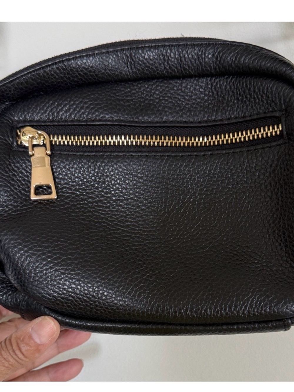 Compact Black Pebble Crossbody with Patterned Strap - Picture 4 of 12